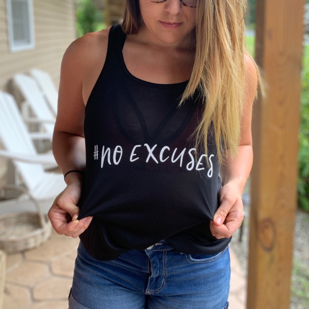 NO EXCUSES Black Flowy Racerback Tank - Picture 3 of 4